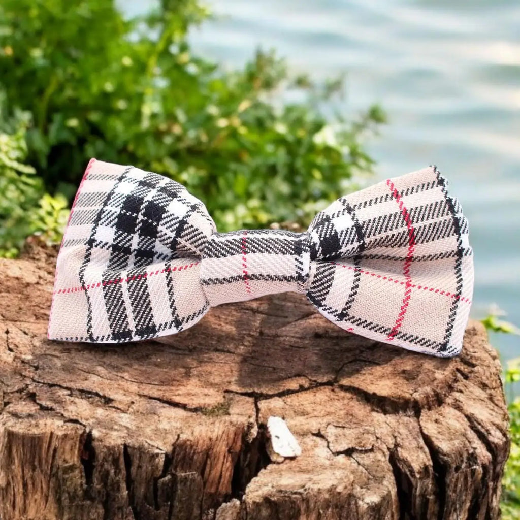 Classic Beige Barkberry Plaid Dog Bow Tie