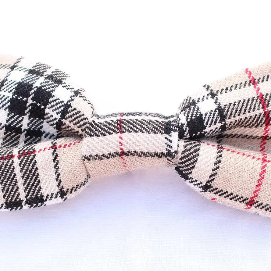 Classic Beige Barkberry Plaid Dog Bow Tie