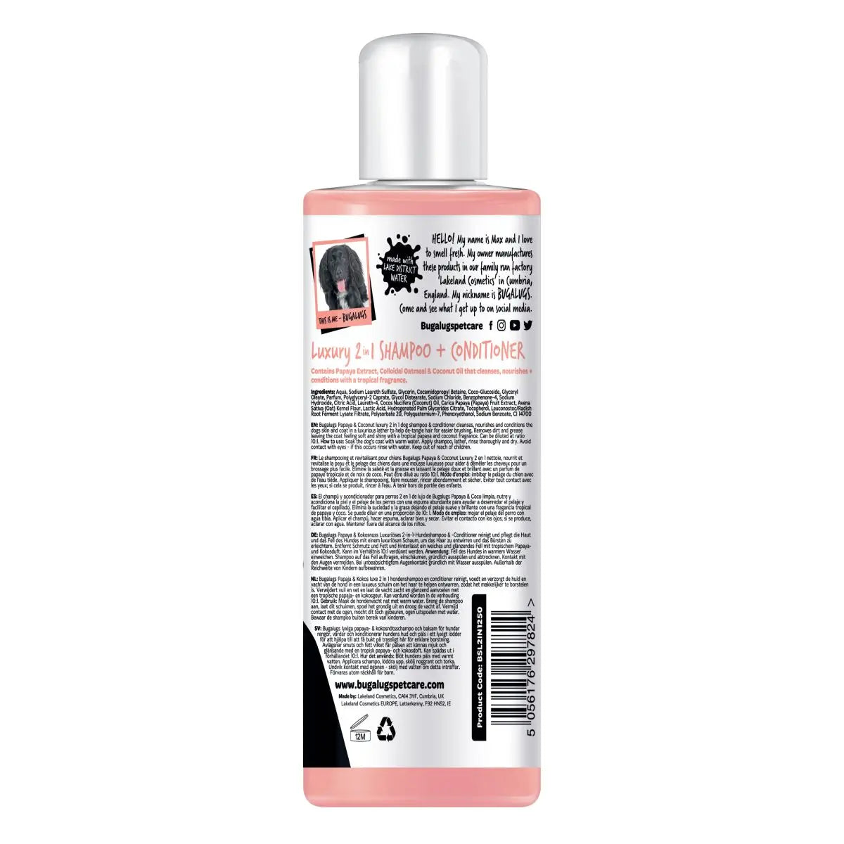 Bugalugs Luxury 2 in 1 Papaya & Coconut Dog Shampoo & Conditioner 250ml